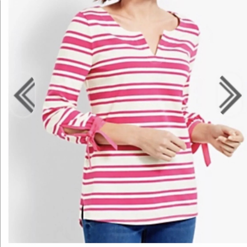 Talbots Darling Pink & Ivory Stripe Top Bows - XL